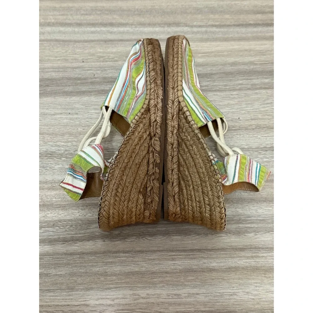 Marina Luna Women Espadrille Wedge Sandals 10 Green Striped Boho Coastal Spain
